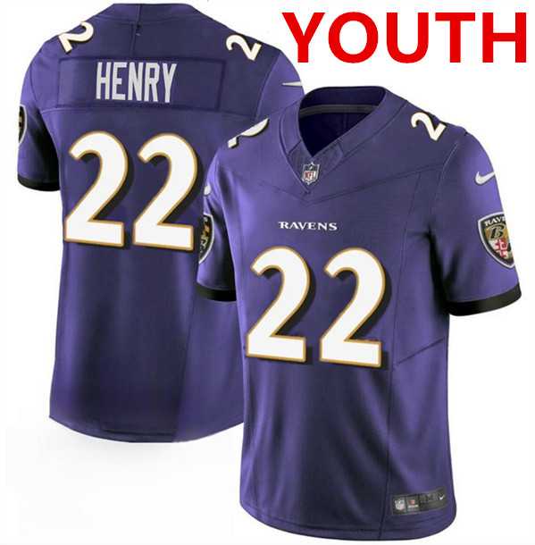 Youth Baltimore Ravens #22 Derrick Henry Purple 2023 F.U.S.E. Football Stitched Jersey Dzhi->->Youth Jersey
